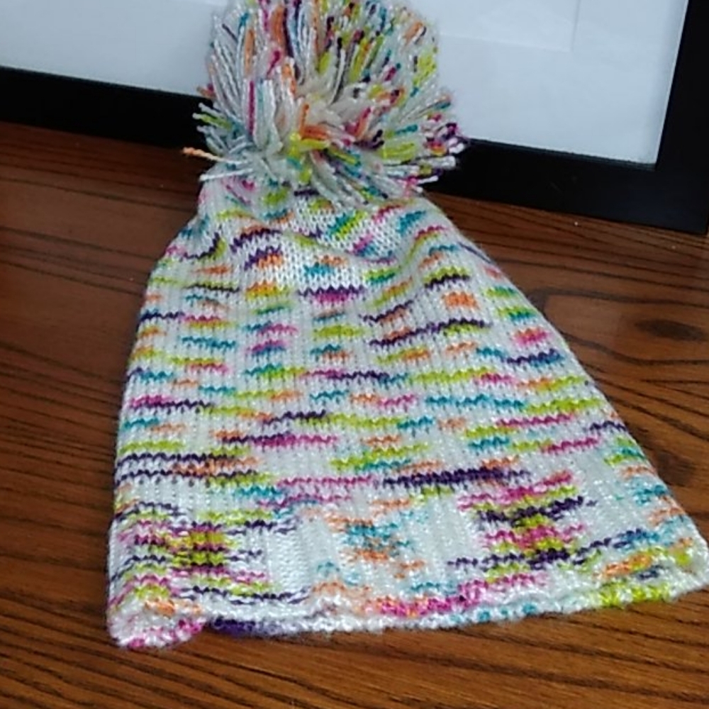 Claire's multi knit hat with pom pom